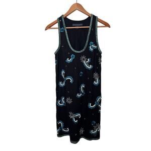 French Connection Black Beaded Sleeveless Cotton Dress Women’s Sz 4 Y2K